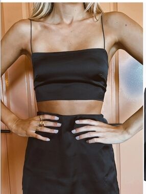 Show Me Your Mumu Tucker Top Luxe Black Satin Camisole Top Size Large